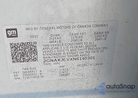 2022 Chevrolet Equinox Fwd 2Fl from USA, damaged, VIN 2GNAXJEVXN6140301